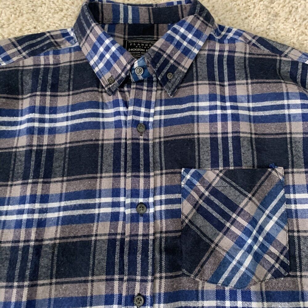 JACKSON HOLE Flannel Shirt Mens 2XL Long Sleeve Blue Plaid Button Down NEW
